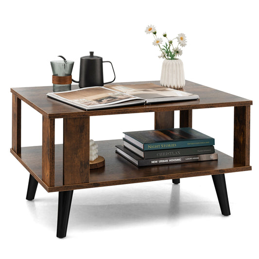 Modern Retro Coffee Table with Storage Shelf Compact Mid Century Design