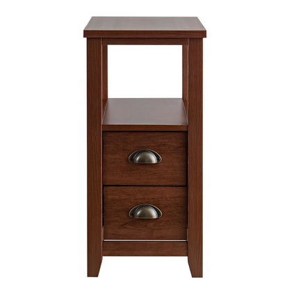 Modern Wooden Bedside Table with Storage Drawers and Display Shelf in Brown