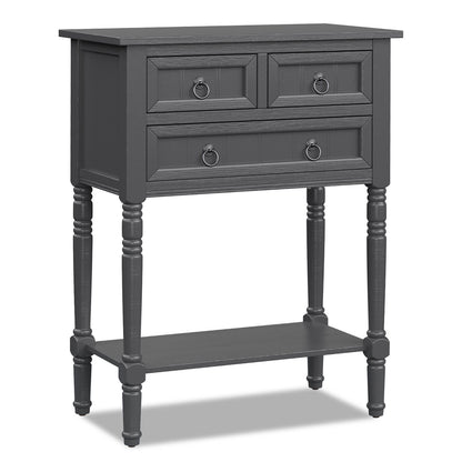 3 Drawer Narrow Console Table with Open Bottom Shelf for Compact Storage - Dark Grey