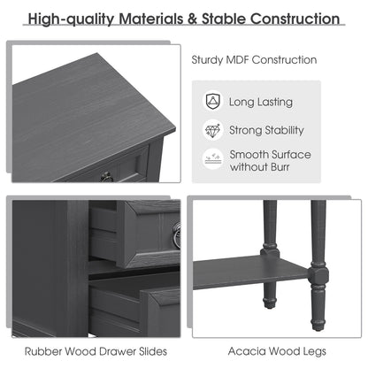3 Drawer Narrow Console Table with Open Bottom Shelf for Compact Storage - Dark Grey