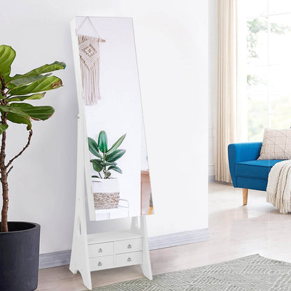 Freestanding Jewelry Armoire with Full-Length LED Mirror and 6 Storage Drawers – White
