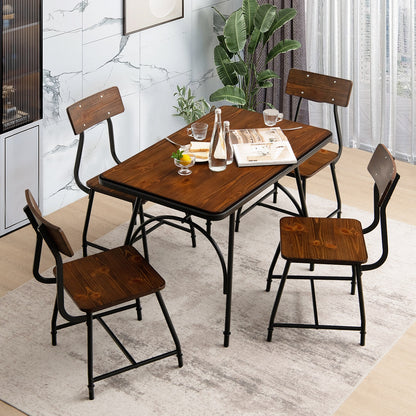 Modern 5 Piece Dining Set with Rectangular Wood Table and Metal Frame Chairs for Kitchen or Dining Room