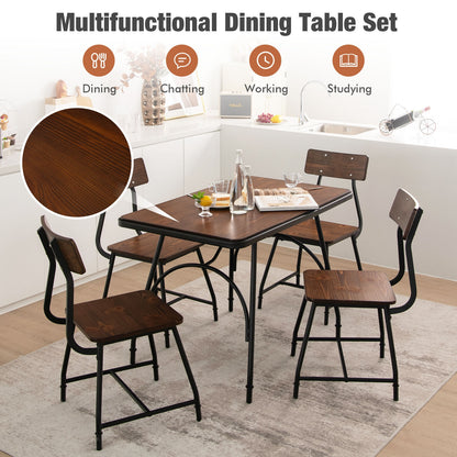 Modern 5 Piece Dining Set with Rectangular Wood Table and Metal Frame Chairs for Kitchen or Dining Room
