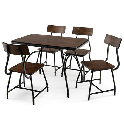 Modern 5 Piece Dining Set with Rectangular Wood Table and Metal Frame Chairs for Kitchen or Dining Room