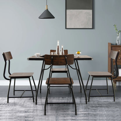 Modern 5 Piece Dining Set with Rectangular Wood Table and Metal Frame Chairs for Kitchen or Dining Room
