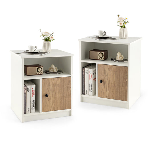 Set of 2 Tall Nightstands with Cabinet Door and Open Storage Shelves 25 Inch