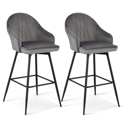Set of 2 29.5 Inch Swivel Velvet Bar Stools with Metal Legs