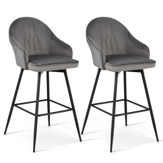 Set of 2 29.5 Inch Swivel Velvet Bar Stools with Metal Legs