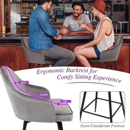 Set of 2 29.5 Inch Swivel Velvet Bar Stools with Metal Legs