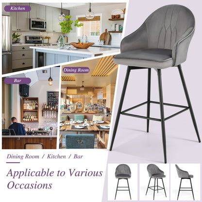 Set of 2 29.5 Inch Swivel Velvet Bar Stools with Metal Legs