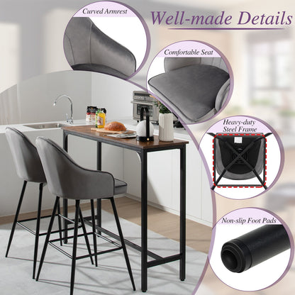Set of 2 29.5 Inch Swivel Velvet Bar Stools with Metal Legs