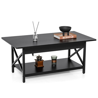 Modern Industrial Coffee Table with Storage Shelf and Steel Frame - Black