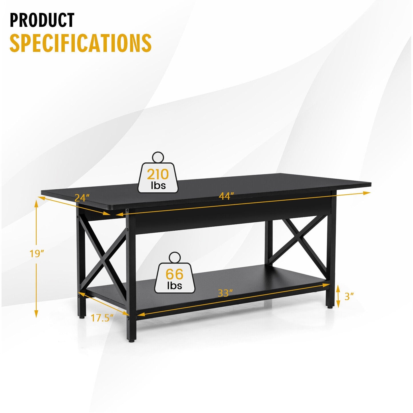 Modern Industrial Coffee Table with Storage Shelf and Steel Frame - Black