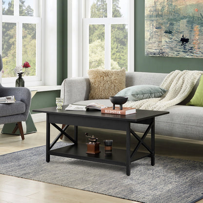 Modern Industrial Coffee Table with Storage Shelf and Steel Frame - Black