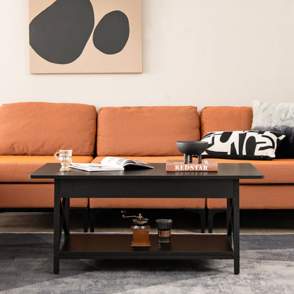 Modern Industrial Coffee Table with Storage Shelf and Steel Frame - Black