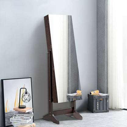 Freestanding Jewelry Armoire with Full-Length Mirror and Lockable Storage Organizer – Brown