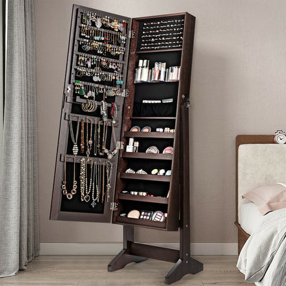 Freestanding Jewelry Armoire with Full-Length Mirror and Lockable Storage Organizer – Brown