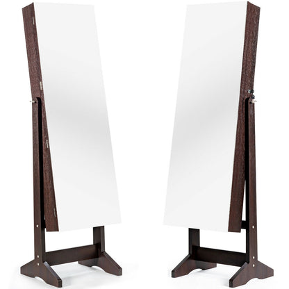 Freestanding Jewelry Armoire with Full-Length Mirror and Lockable Storage Organizer – Brown
