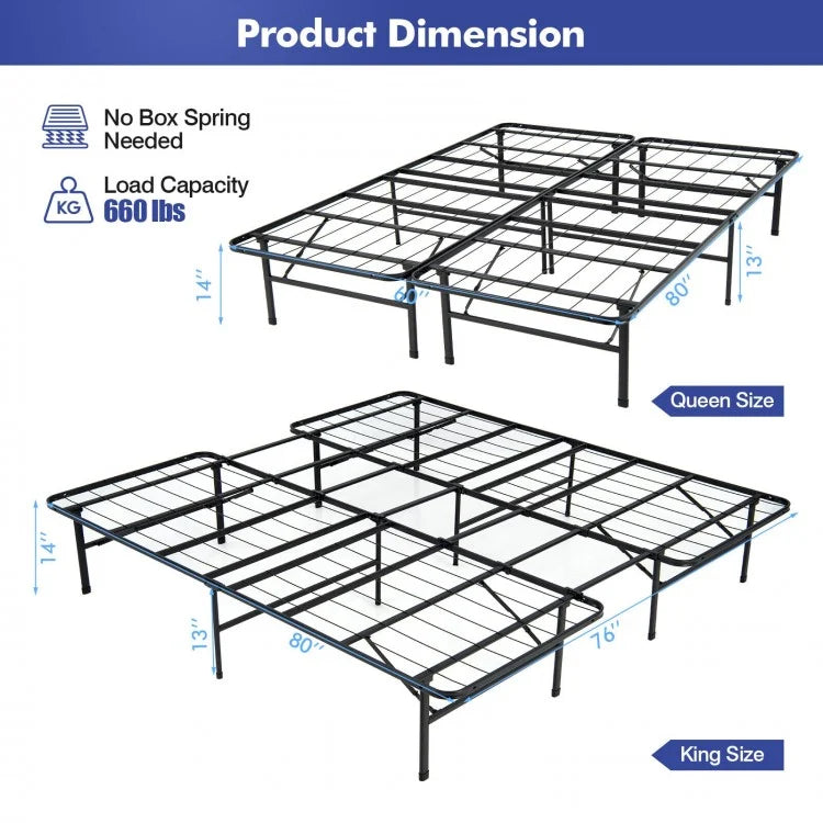 Foldable Steel Platform Bed Frame for Kids and Adults – King Size