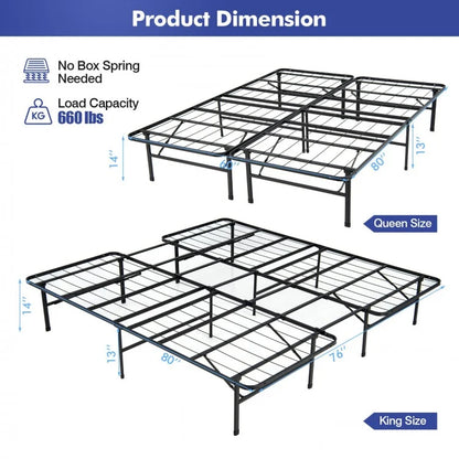 Foldable Steel Platform Bed Frame for Kids and Adults – King Size