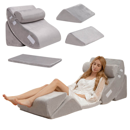 6 Piece Ergonomic Bed Wedge Pillow Set for Neck, Back, and Leg Support