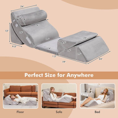 6 Piece Ergonomic Bed Wedge Pillow Set for Neck, Back, and Leg Support