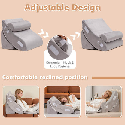6 Piece Ergonomic Bed Wedge Pillow Set for Neck, Back, and Leg Support