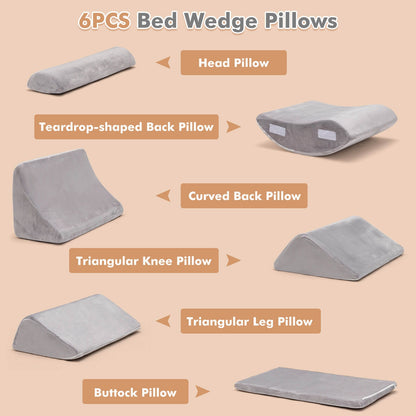 6 Piece Ergonomic Bed Wedge Pillow Set for Neck, Back, and Leg Support