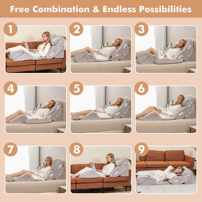 6 Piece Ergonomic Bed Wedge Pillow Set for Neck, Back, and Leg Support
