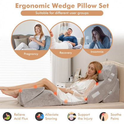 6 Piece Ergonomic Bed Wedge Pillow Set for Neck, Back, and Leg Support