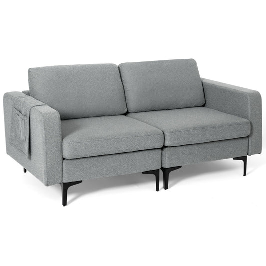 Compact Loveseat Sofa Couch with Side Storage Pocket and Padded Seat Cushions, Grey Upholstery