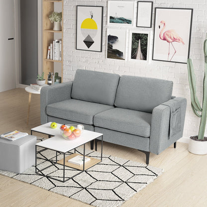 Compact Loveseat Sofa Couch with Side Storage Pocket and Padded Seat Cushions, Grey Upholstery