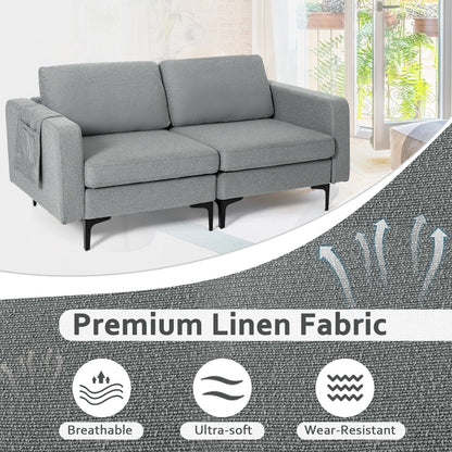 Compact Loveseat Sofa Couch with Side Storage Pocket and Padded Seat Cushions, Grey Upholstery