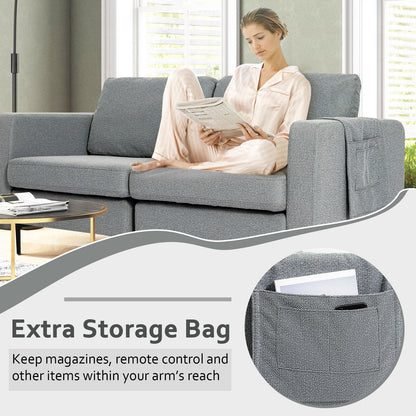 Compact Loveseat Sofa Couch with Side Storage Pocket and Padded Seat Cushions, Grey Upholstery