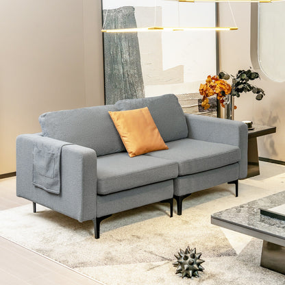 Compact Loveseat Sofa Couch with Side Storage Pocket and Padded Seat Cushions, Grey Upholstery