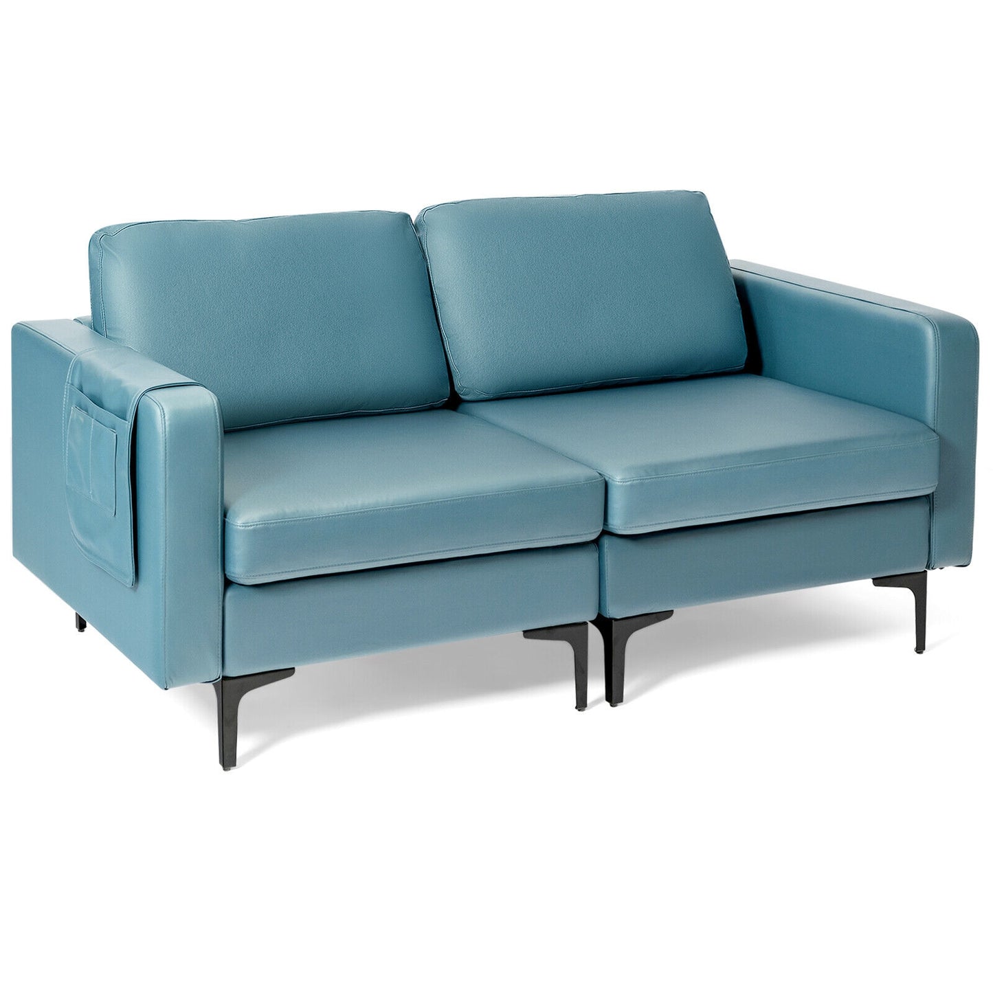 Compact Loveseat Sofa Couch with Side Storage Pocket and Padded Seat Cushions, Blue Upholstery