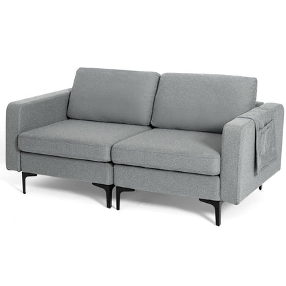 Compact Loveseat Sofa Couch with Side Storage Pocket and Padded Seat Cushions, Grey Upholstery