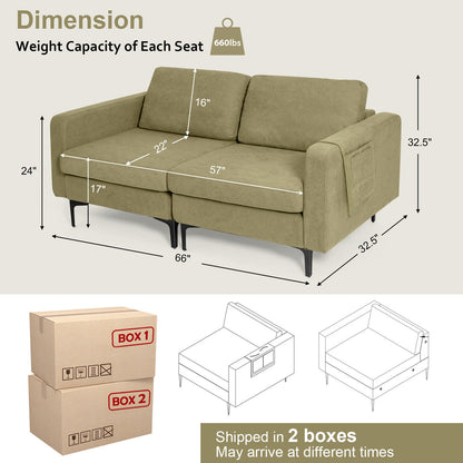 Compact Loveseat Sofa Couch with Side Storage Pocket and Padded Seat Cushions, Green Upholstery