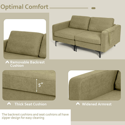 Compact Loveseat Sofa Couch with Side Storage Pocket and Padded Seat Cushions, Green Upholstery