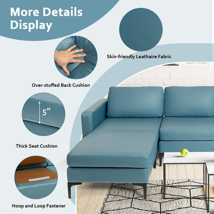 Modular L-Shaped Sectional Sofa with Reversible Chaise, Built-In USB Ports - Blue