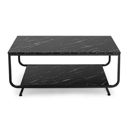 Modern 2-Tier Coffee Table with Faux Marble Top and Storage Shelf
