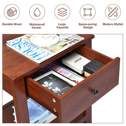 Wooden End Table with Drawer and Lower Storage Shelf