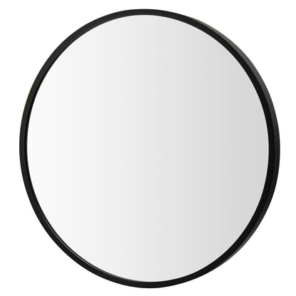 Elegant 16 Inch Round Wall Mirror with Premium Aluminum Alloy Frame - Black