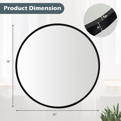 Elegant 16 Inch Round Wall Mirror with Premium Aluminum Alloy Frame - Black