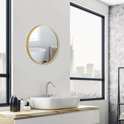 Elegant 16 Inch Round Wall Mirror with Premium Aluminum Alloy Frame - Golden
