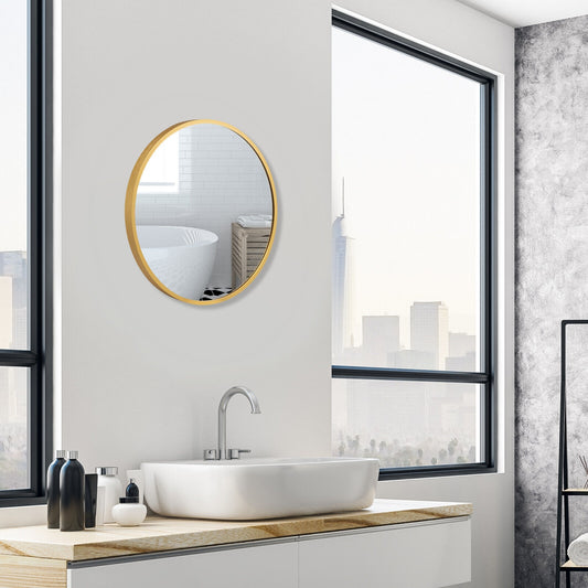 Elegant 16 Inch Round Wall Mirror with Premium Aluminum Alloy Frame - Golden