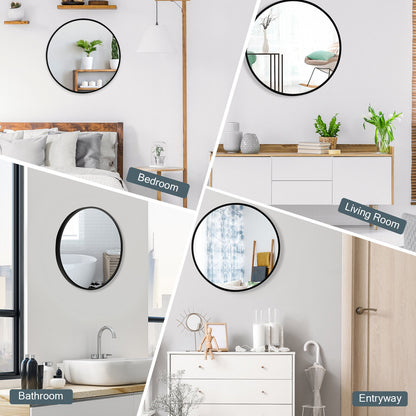 Elegant 16 Inch Round Wall Mirror with Premium Aluminum Alloy Frame - Black