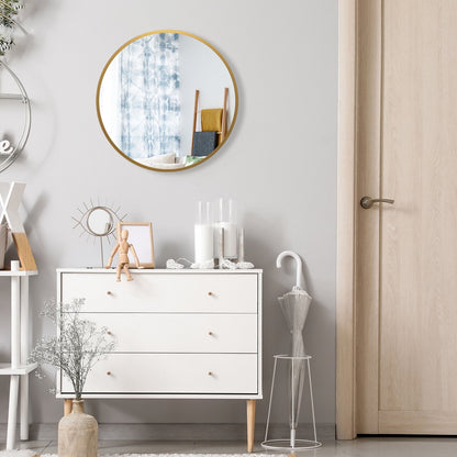 Elegant 16 Inch Round Wall Mirror with Premium Aluminum Alloy Frame - Golden