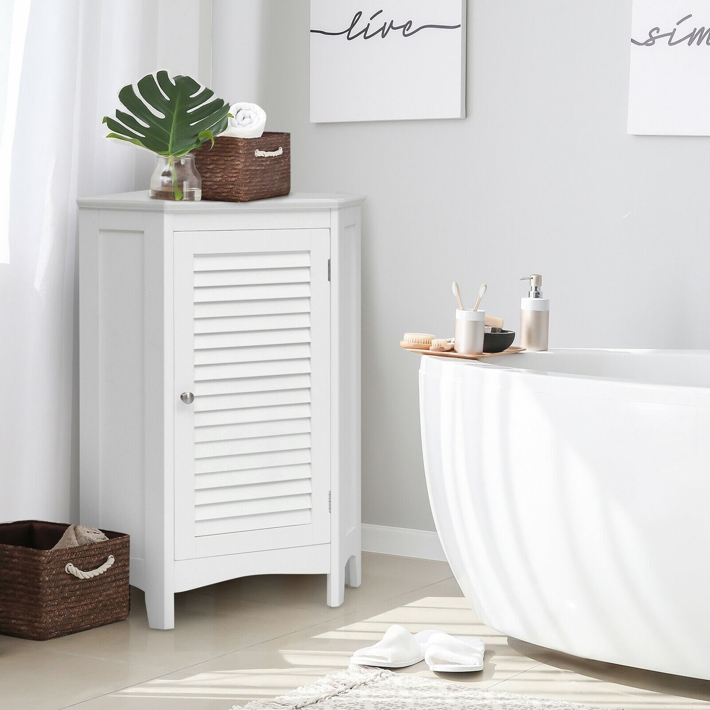 Freestanding Corner Storage Cabinet with Shutter Door