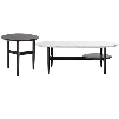 Set of 2 Nesting Coffee Tables with Storage Shelf and Modern Faux Marble Design